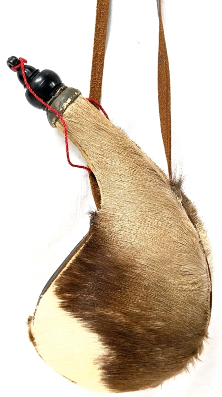 Vintage Goatskin Bladder -Shaped Canteen / Drinking Bottle | 6.5" &times; 3" &times; 12.25"