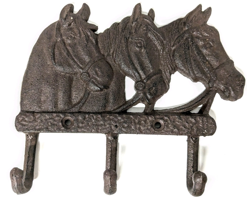 Wall Mounted Cast Iron Triple Horse / Triple Hooks | 7.75" &times; 6.25" &times; 1.1"