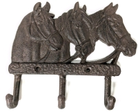 Wall Mounted Cast Iron Triple Horse / Triple Hooks | 7.75" × 6.25" × 1.1"