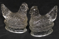 2 Vintage Glass Hen on Nest Candy Containers - 5"x3"X4.5"