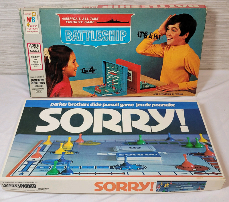 Vintage SORRY! & Battleship Board Games . Both Games Appear Complete