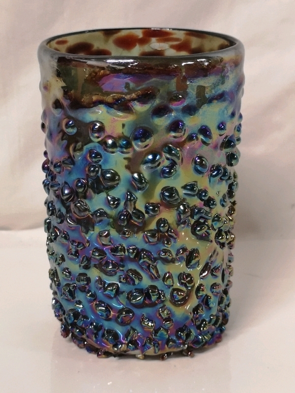 Vintage Hand Blown Iridescent Vase - 5" Tall & 3" Diameter