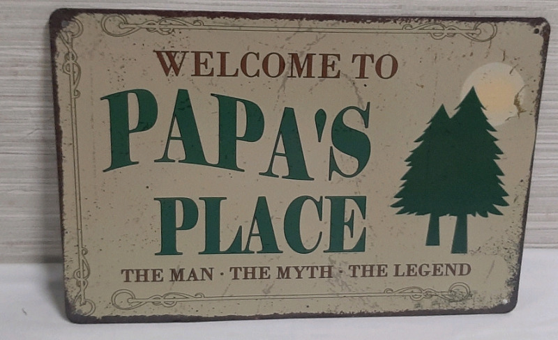 New "Papa's Place" Metal Sign - 1ft X 8