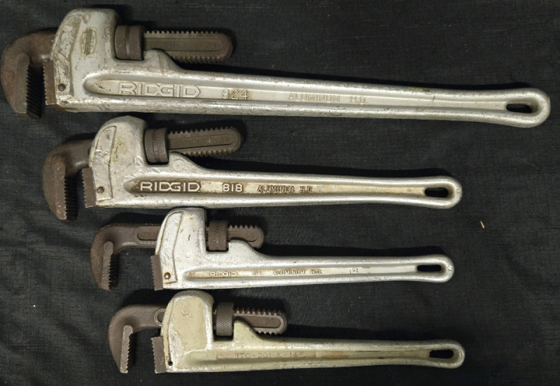 Lot Of 4 Ridgid | Large Heavy-Duty Aluminum Straight Pipe Wrenches From 14" - 24"