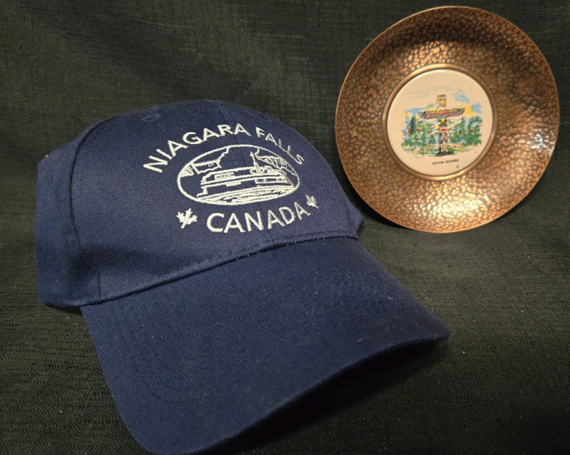 J Hats | Niagara Falls Canada Universal Adjustable Velcro Snap Back Hat | & Copper Like Hanging Wall Plate With Totem Pole Design Made In British Columbia