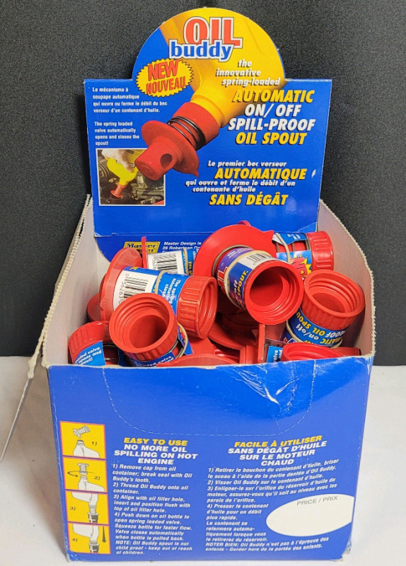 New - Oil Buddy Automatic On/Off Spill-Proof Oil Spout , 20 Count in Box