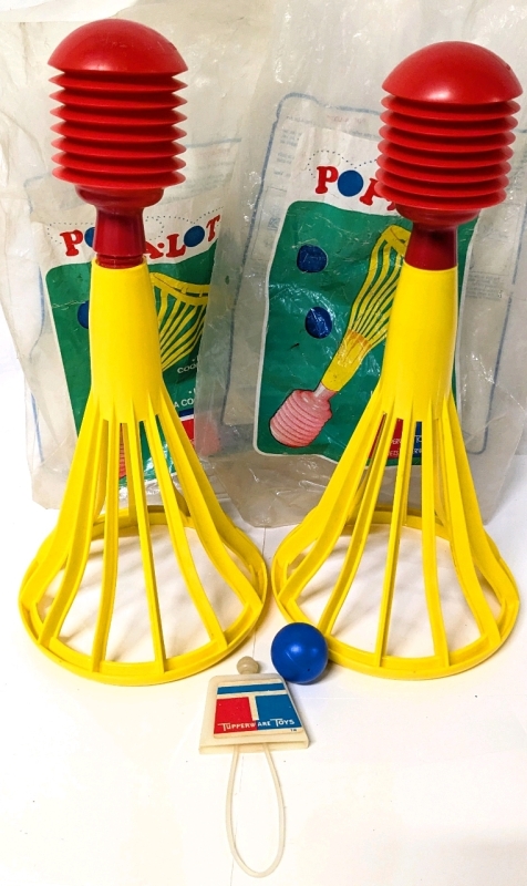 2 Vintage 1972 Tupperware Toys POP•ALOT with Original Bags + 1 Bag and Hanging Tag-Like Thing | 15" Tall ea