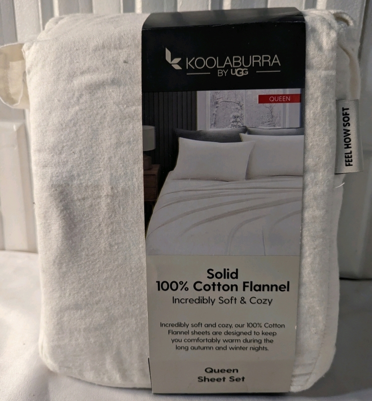 New Koolaburra by Ugg solid 100% Cotton Flannel Queen Size Sheets