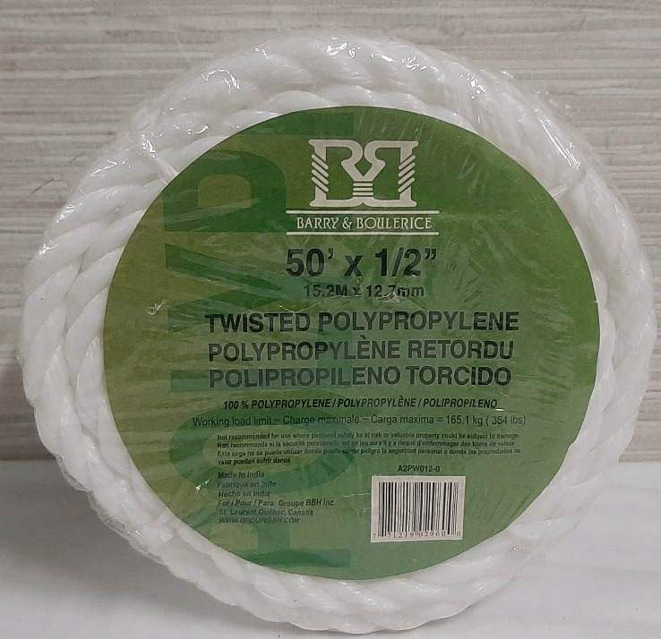 New Twisted Polypropylene Rope - 50' by 1/2"