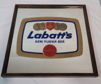 Labatt's Beer Framed Bar Mirror . Measures 12.5"&times;12.5"