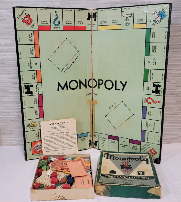 Vintage 1961 Monopoly Game Board & Pieces . Cannot Confirm if Complete or Not