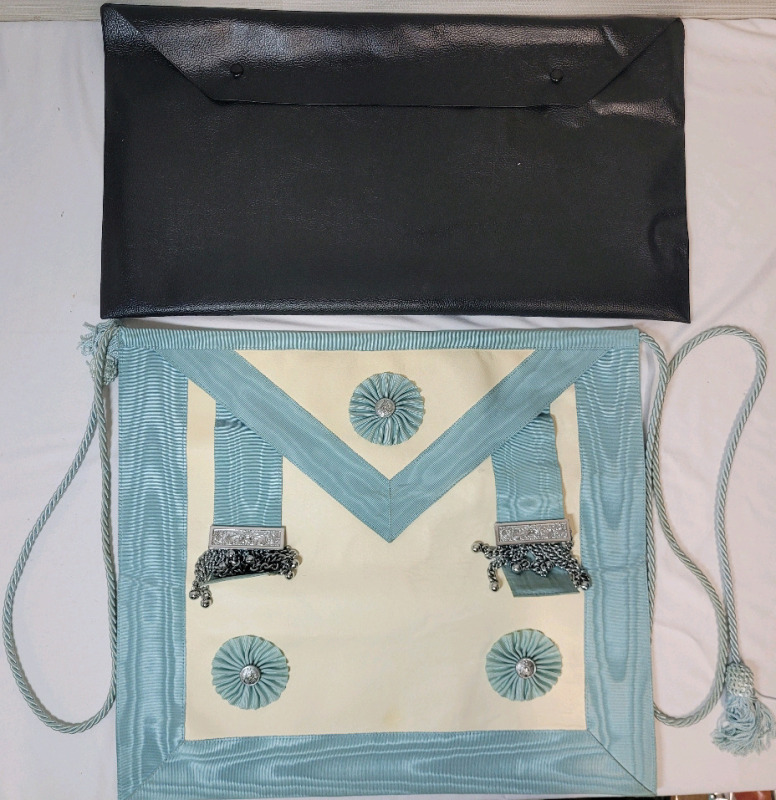 Vintage Masonic Ceremonial Leather Apron , Light Blue .