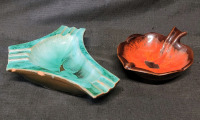 Blue Mountain Pottery Turquoise Ashtray (chips present) & Pottery Acorn Ashtray (no chips)