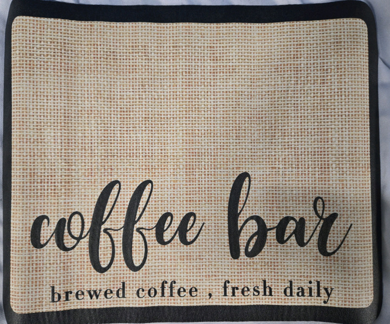 New | " Coffee Bar, Brewed Coffee Fresh Daily" Floor Mat ( 19" x 16" )