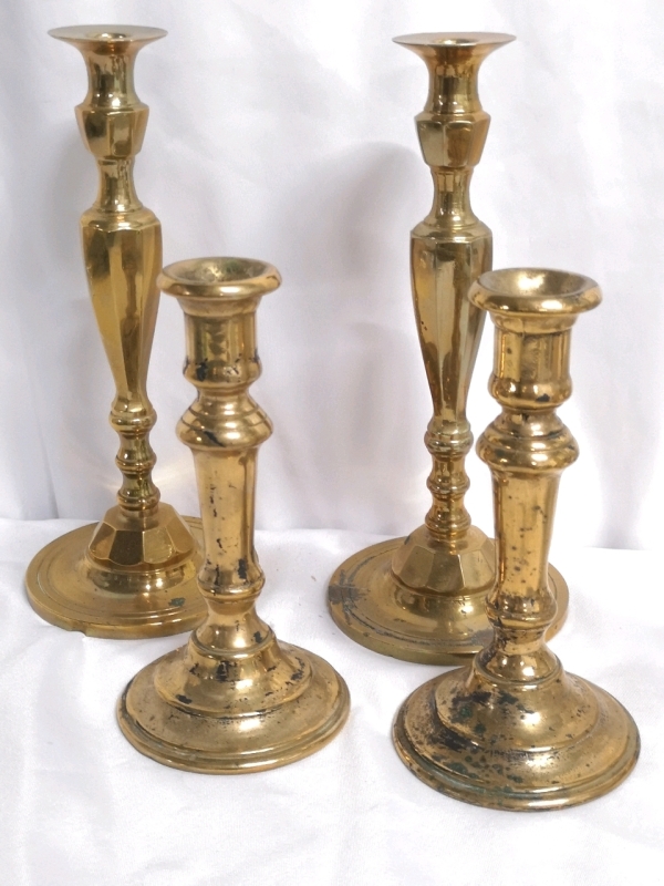 2 Pairs of Vintage Brass Style Candle Holders - Heavy