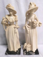 Pair of Vintage A. Santini Sculptures Victorian Women 13"Tall with Marble Base - Made in Italy