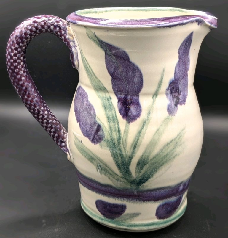 Signed Vintage Stoneware Lavender Pitcher | 7.5" Tall