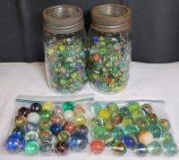 Two (2) Bags Large Marbles & Two (2) Jars Cats Eyes Marbles