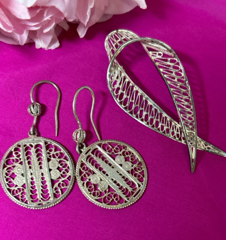 935 Sterling Filigree Brooch Filigree Israel Hoop Earrings