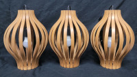 Bentwood Hanging Ceiling Lights w/Bulbs (untested) , Set of Three (3) . Measures 15 1/4" Tall & 11" diameter