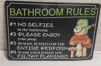 New Bathroom Rules Metal Sign - 1ft X 8"