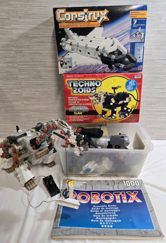 Assorted Robix Lot | Includes But Isn't Limited To; Techno Zoids: Motorized Construction System ( Claw ), Construction Action Building System ( Star Explorers ), Robotix Spare Parts & 16" Tall Robotix Brontosaurus With Cannons