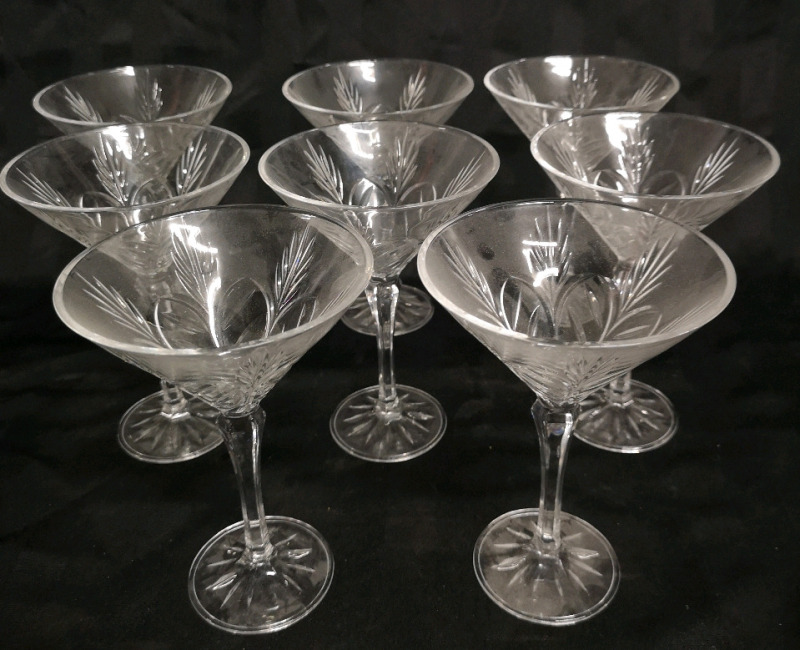 8 Martini Glasses - 6.75" Tall