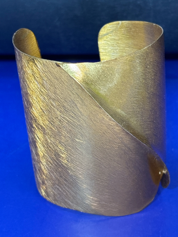 Hammered Brass Modern 3 Inch Statement Open Cuff Bracelet