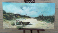 Vintage Painting on Canvas Signed - 48" W x 24.5" H
