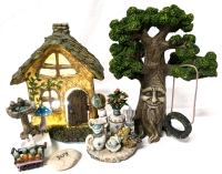 Assorted Resin "Fairy Garden" Pieces : House, Ent / Face Tree, Tea Party + | Up to 8.75" Tall