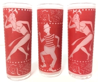 3 Fantastic Vintage Frosted Tom Collins Flapper Highball Drinking Glasses | 2.4" Diameter x 6.5" Tall ea