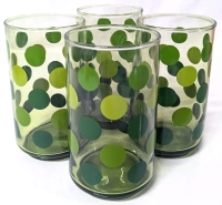 4 Fun Vintage Green Glass & Polka Dots Drinking Glasses | 3.5" Diameter x 4.75" Tall ea