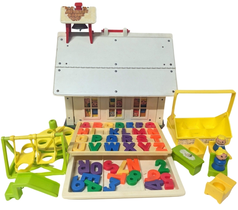 Vintage Fisher-Price Little People Schoolhouse + Accessories | 9" Tall