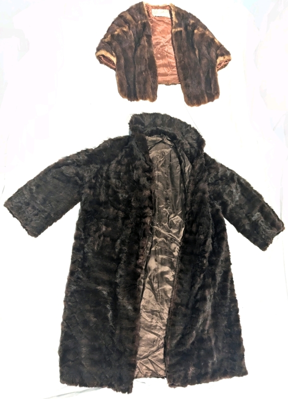Vintage Real Fur (Possibly Mink) Coat & Eaton's of Canada Fur Stole (As-is)