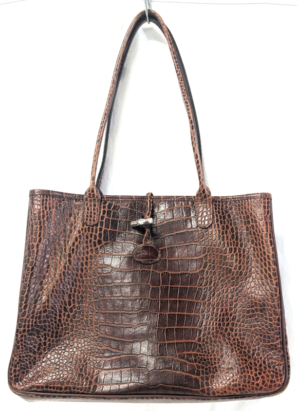 Longchamps France Alligator Print Leather Tote / Bag | 15.75" x 5 5" x 10.75", 11" Drop Handles