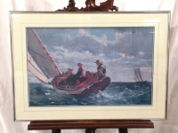 Vintage Framed Print Signed- 30 by 21.5" - Sail Boating