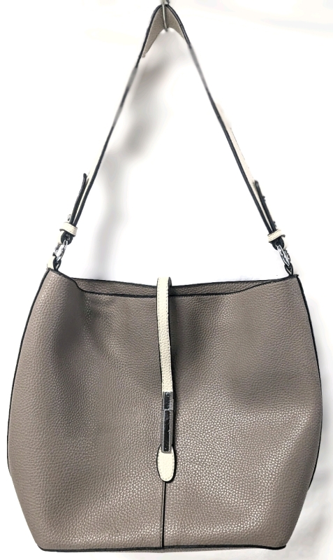 Great Zip-Top Blush Pebbled PU Leather Bucket Bag with Magnetic Top Closure | 10" x 4.5" x 10.75" / Handle Drop 11"