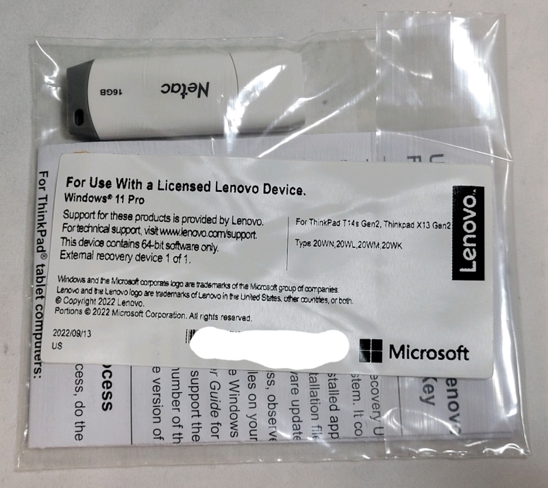 New , Sealed - Windows 11 Pro on USB for Lenovo ThinkPad T14 Gen2 & ThinkPad X13 Gen2