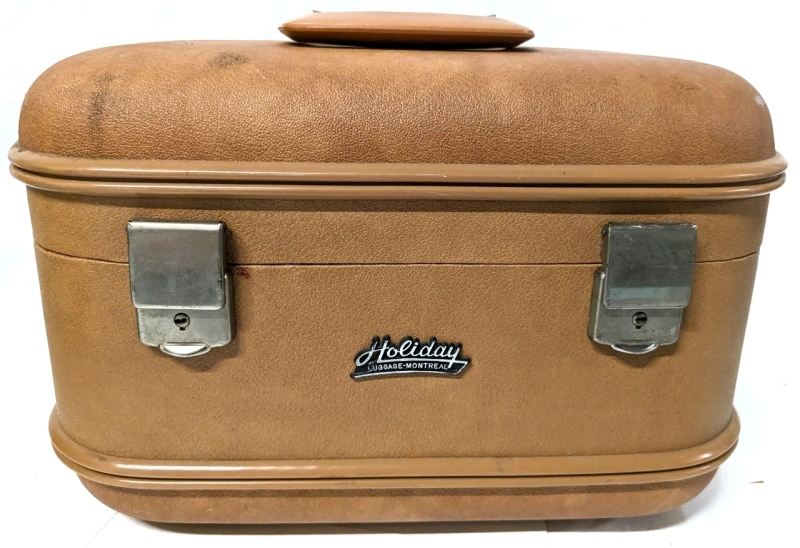 Vintage Holiday Luggage Montreal Hard Travel Case with Handle | Note: No Key | 13.75" x 9" x 9" Tall