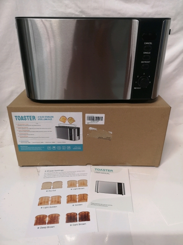 New Toaster 4 Slice Stainless Steel Long Slot - Countdown Display