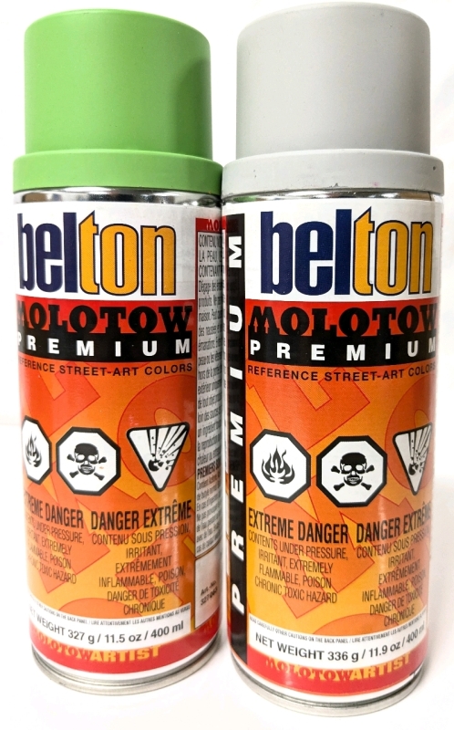 New Belton Molotow Premium Reference Street-Art Colors | HIPPIE GREEN & LIGHT GREY NEUTRAL | 400ml