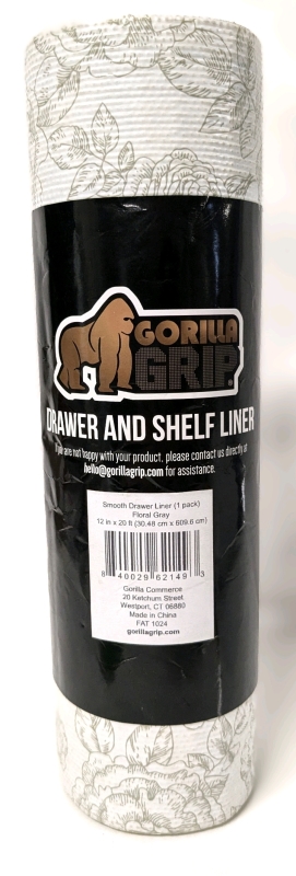 New Gorilla Grip | Drawer and Shelf Liner Smooth Drawer Liner | Floral Grey | 12" x 20"