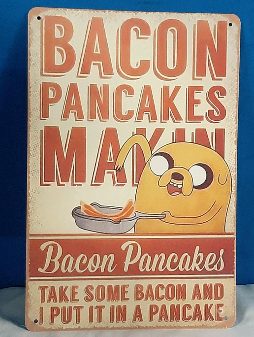 New Bacon Pancakes Metal Sign - 12" X 8"