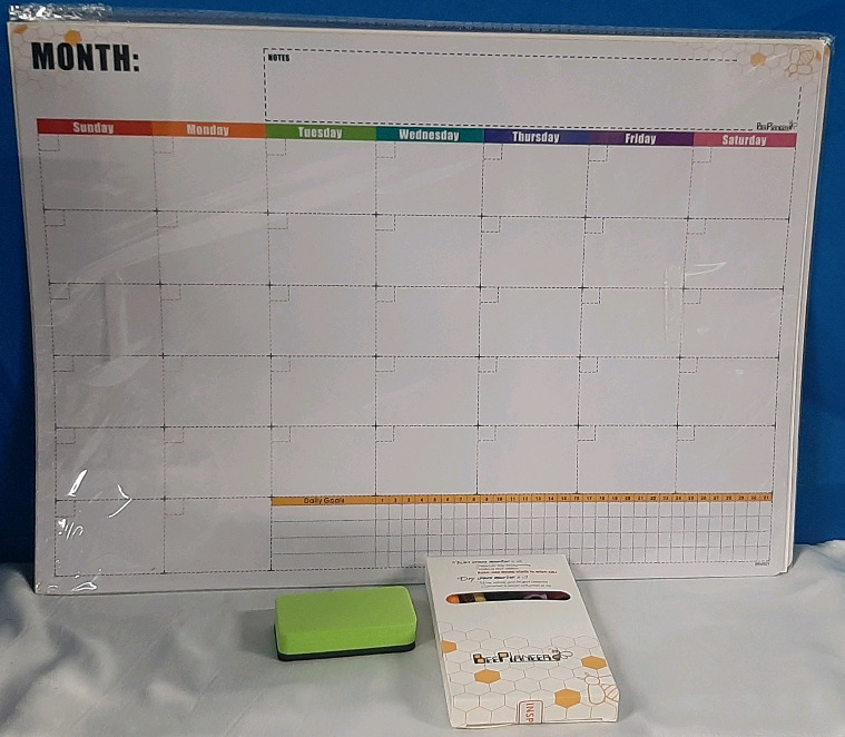 New Bee Planner Erasable Monthly Planner - Comes Included w/ 2pc Wet Erase Markers 3pc Dry Erase Markers + Eraser