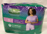 New women&rsquo;s Size Small Depend Women&rsquo;s Disposable Underwear Night Defence 16 count