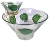 Stunning Vintage Unsigned Anchor Hocking Chip & Dip Bowl Set with Handpainted Leaves & Gold Accents