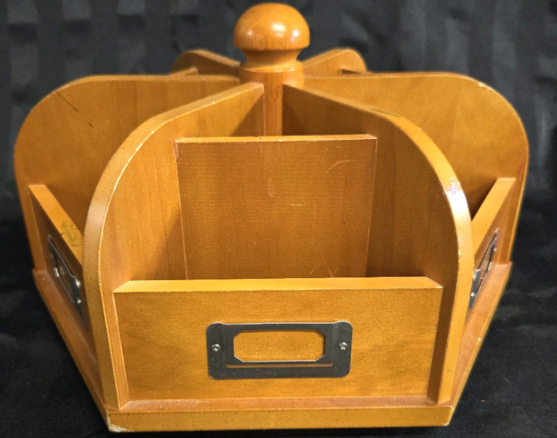 Wooden Table Top Rotating Organizor | In Good Condition | ( 12" x 12" x 8" )