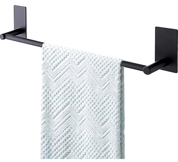 New | Songtec Black Stainless Steel Adhesive Towel Bar 16" Inch | Stick On Bath Towel Rack No Drill