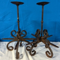 2 Large Wrought Iron Candle Holders. 18.5" Tall.