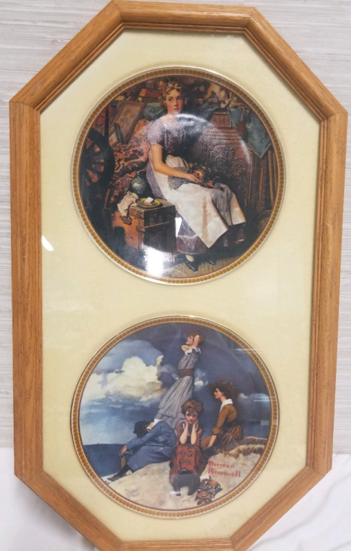 Pair of framed Norman Rockwell plates